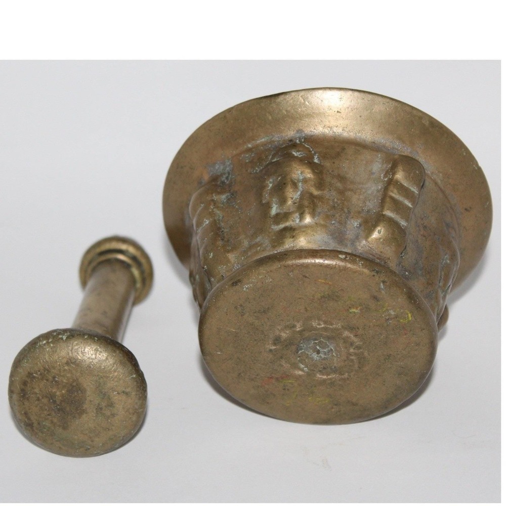 Vintage Heavy Brass Mortar & Pestle 19th Century Apothecary Grinder Antique MCM - Picture 3 of 16